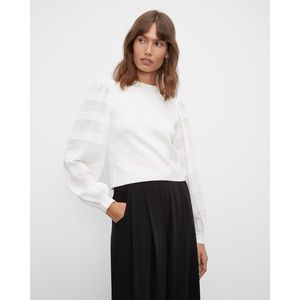 Club Monaco Woven Sleeve Crewneck in White